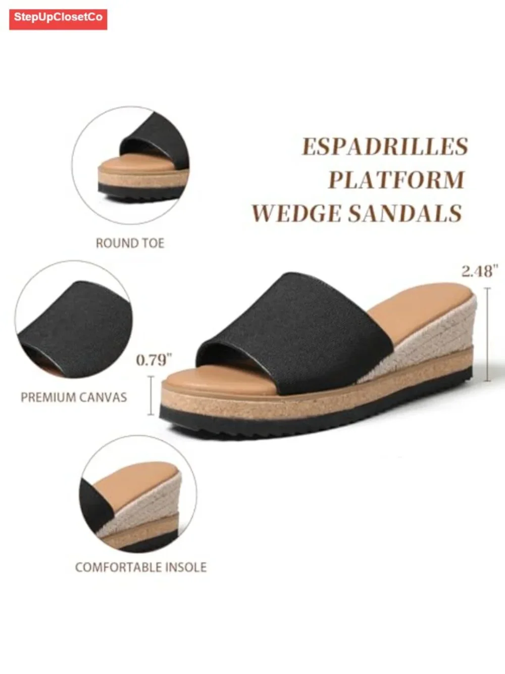 Canvas Espadrille Wedge Sandals Slip On Platform Summer Beach Shoes